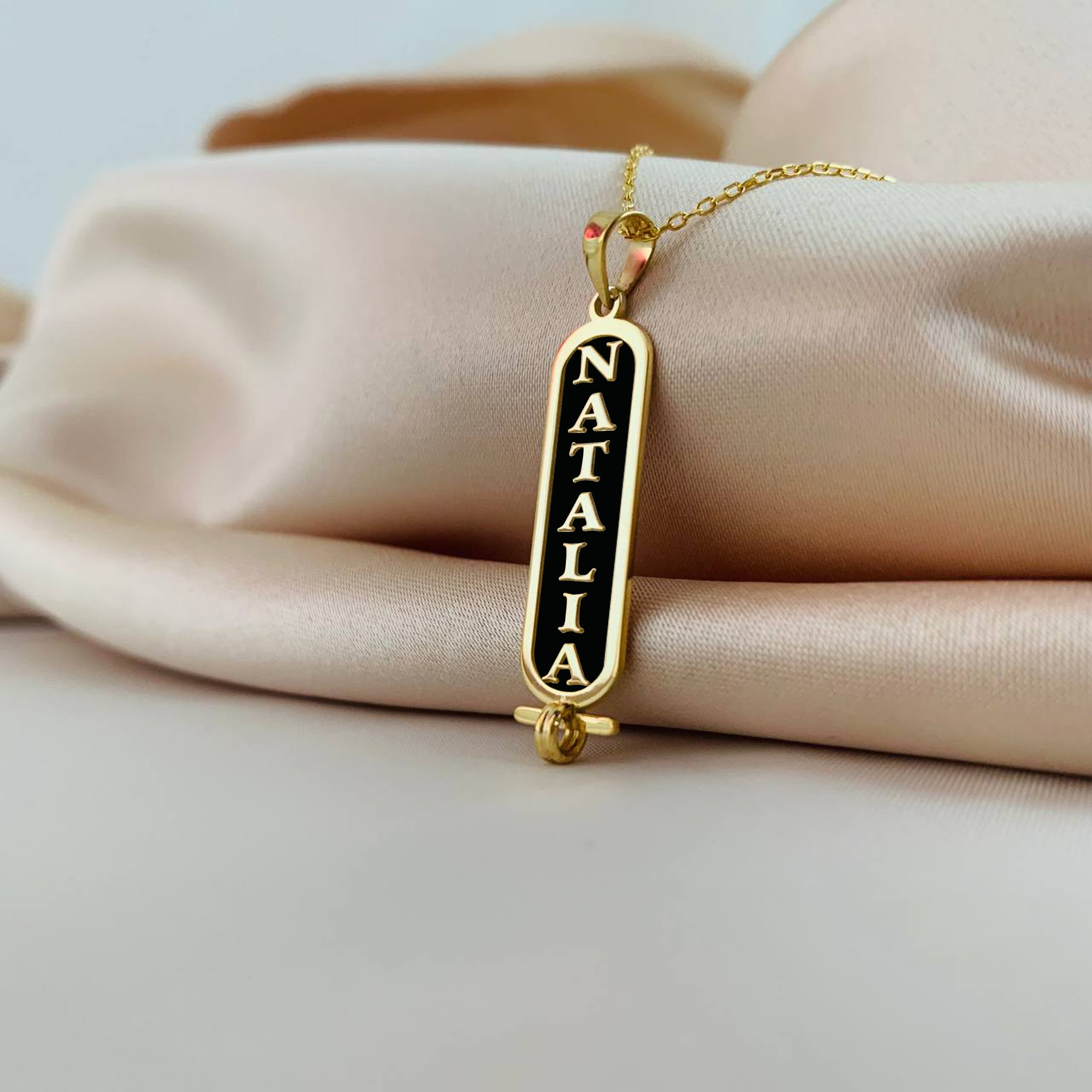 Collana con nome personalizzato in oro 14 carati, collana con nome verticale personalizzato, collana con nome inciso, collana con nome con barra carti