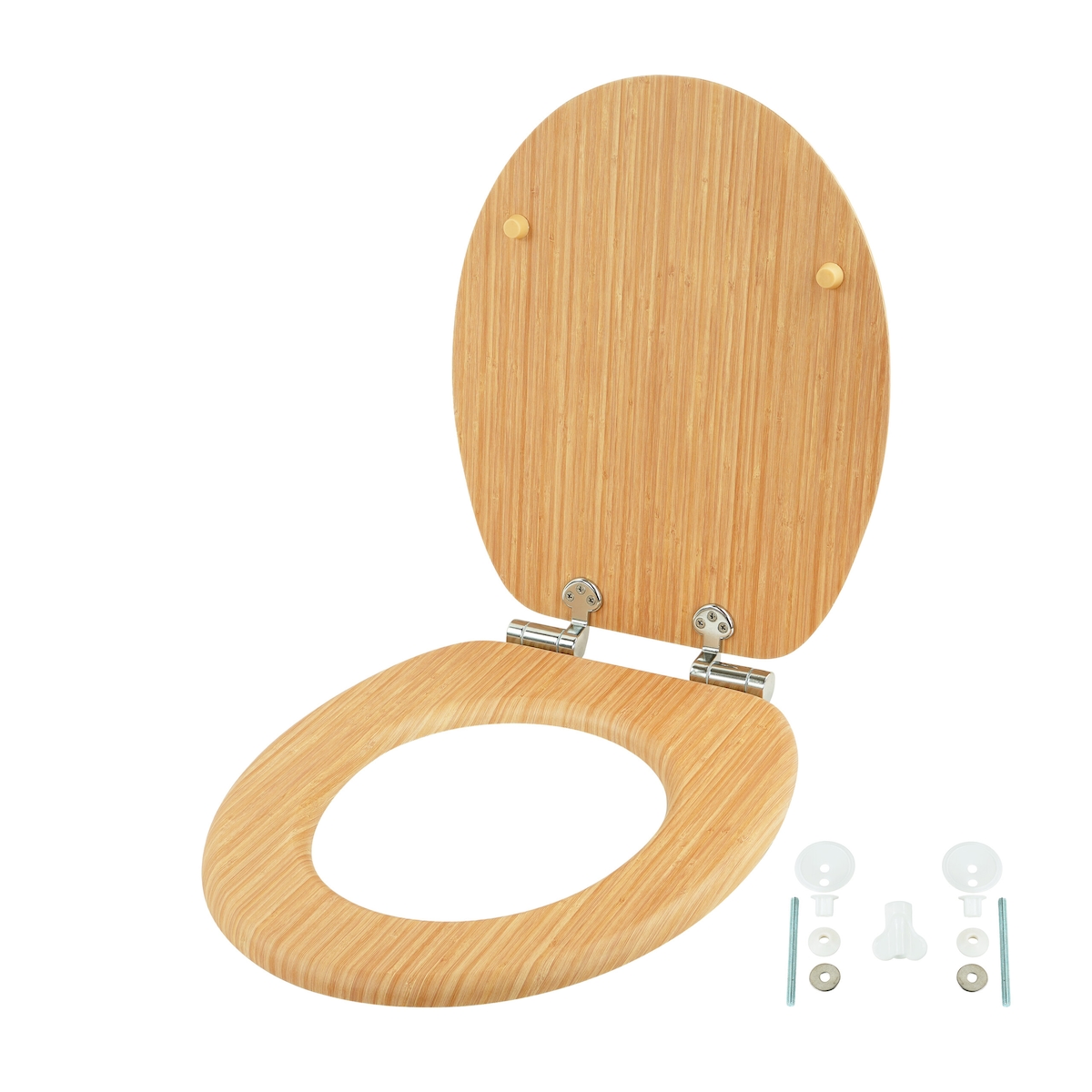 Relaxdays Toilettendeckel, doppelte Absenkautomatik, 37,5 x 43,5 cm, MDF, bis 150 kg, ovaler Klodeckel, WC Sitz, natur Image