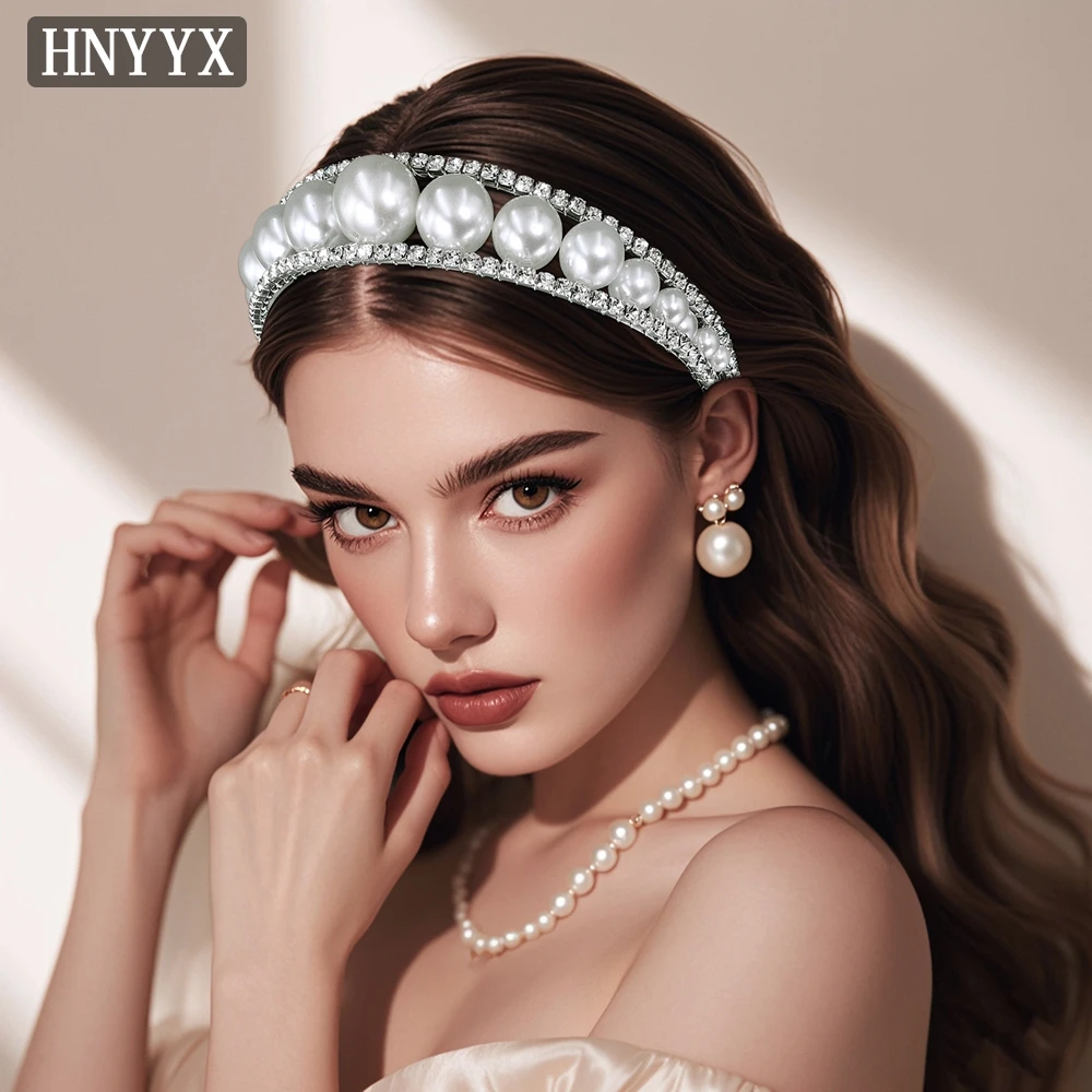 HNYYX Luxus Hochzeit Stirnband Volle Perle Haar Zubehör Mode Mädchen Haarbänder Frauen Braut Kopfbedeckungen Schmuck Kopfschmuck A263 Image