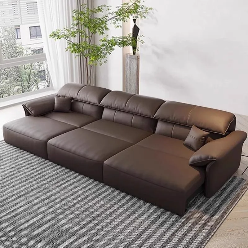 Ledersofa an der Wand, elektrisch verstellbares Schlafsofa, Wohnzimmer-Doppelfunktionssofa für kleine Wohnungen
