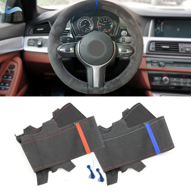 Für BMW M Sport F20 F22 M140i M235i F30 F34 F32 F36 F10 F12 F48 F39 F15 F16 F25 F26 Auto Lenkrad Abdeckung Wildleder Leder Trim Image