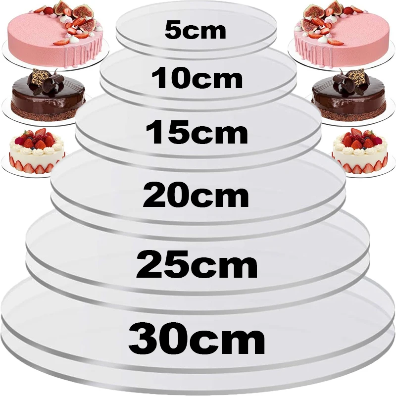 5–30 cm Acryl-Kuchenscheiben, transparent, rund, Tortenbasisplatte, wiederverwendbares Kuchentablett für Geburtstagsfeier, Küche, Backen, Dekoration, Werkzeug Image