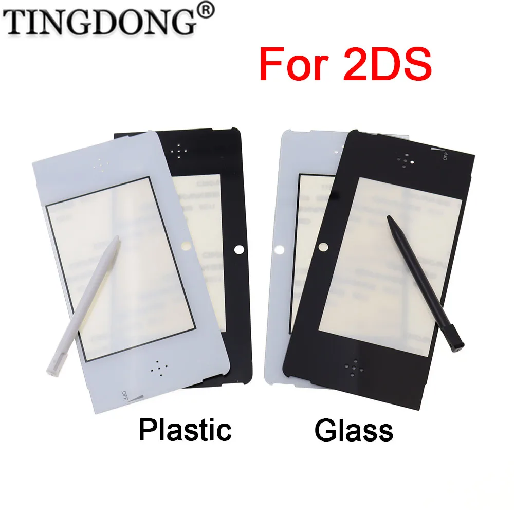 1 Set Bildschirmglas & Touchpen für 3DS Schwarz-Weiß Glas-Kunststoff Oberer Bildschirmrahmen LCD-Bildschirmglasabdeckung für 3DS Displayschutz Image