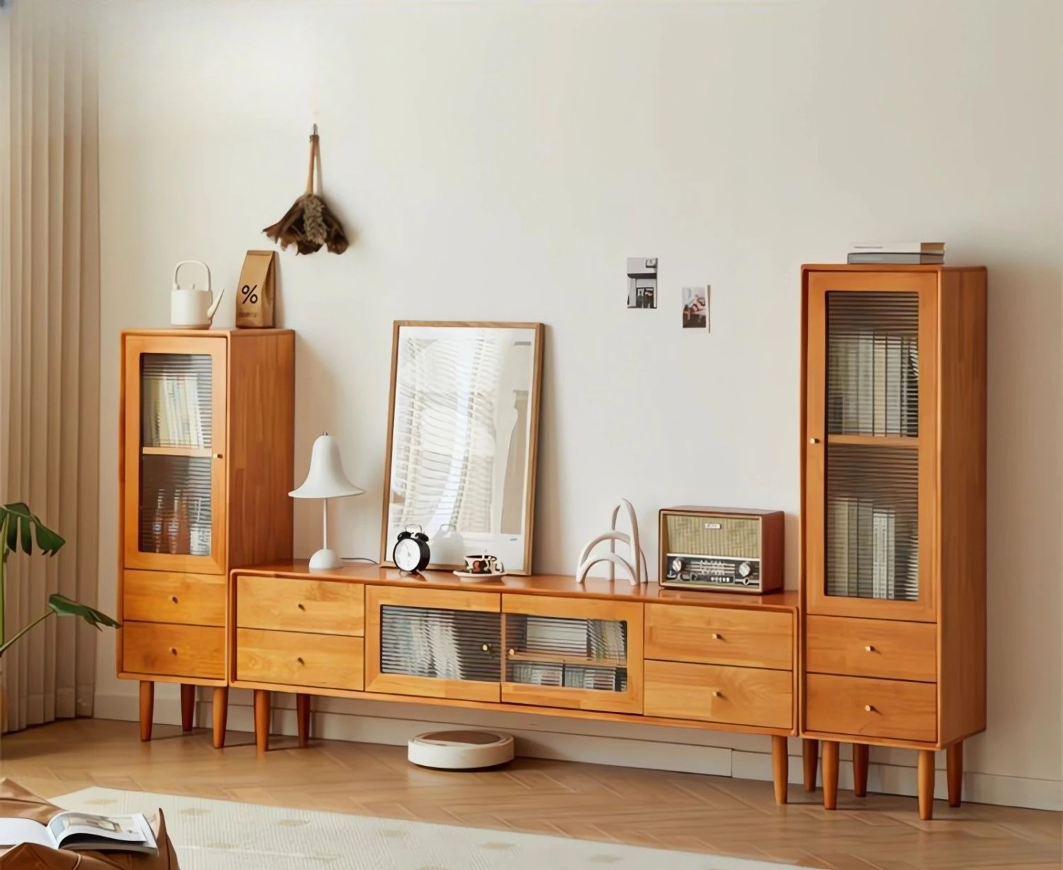 Massivholz, TV-Schrank, Wohnzimmer, TV, Kombination, Boden, kleine Wohnung, einfach