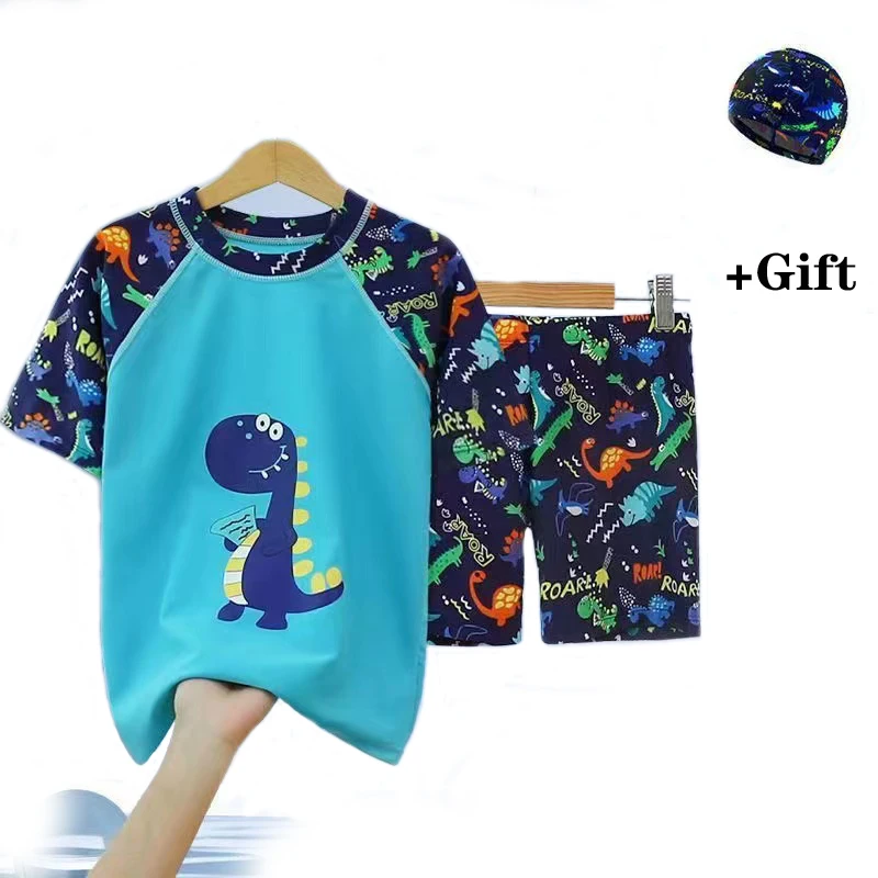 3Pcs Set Cartoon Print Kinder Jungen Bademode kinder Badeanzug Kinder Surfen Anzug Schwimmen Kleidung Für Jungen Bademode mit hut Image