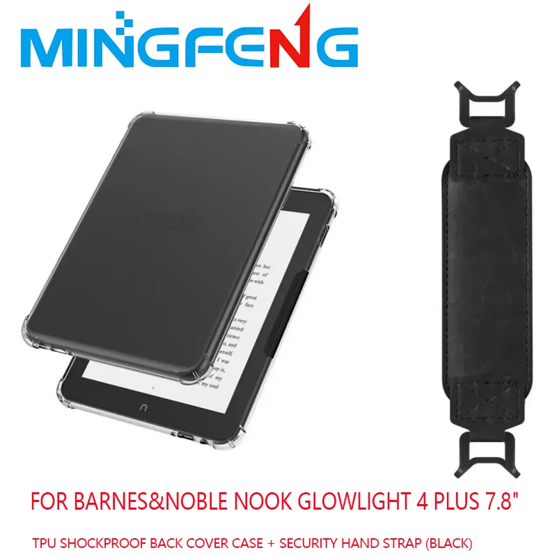 Barnes&Noble Nook GlowLight 4 plus 7,8-Zoll-E-Book-Hülle, 2-in-1, durchsichtige, stoßfeste TPU-Rückabdeckung mit Sicherheits-Handschlaufe (schwarz) Image