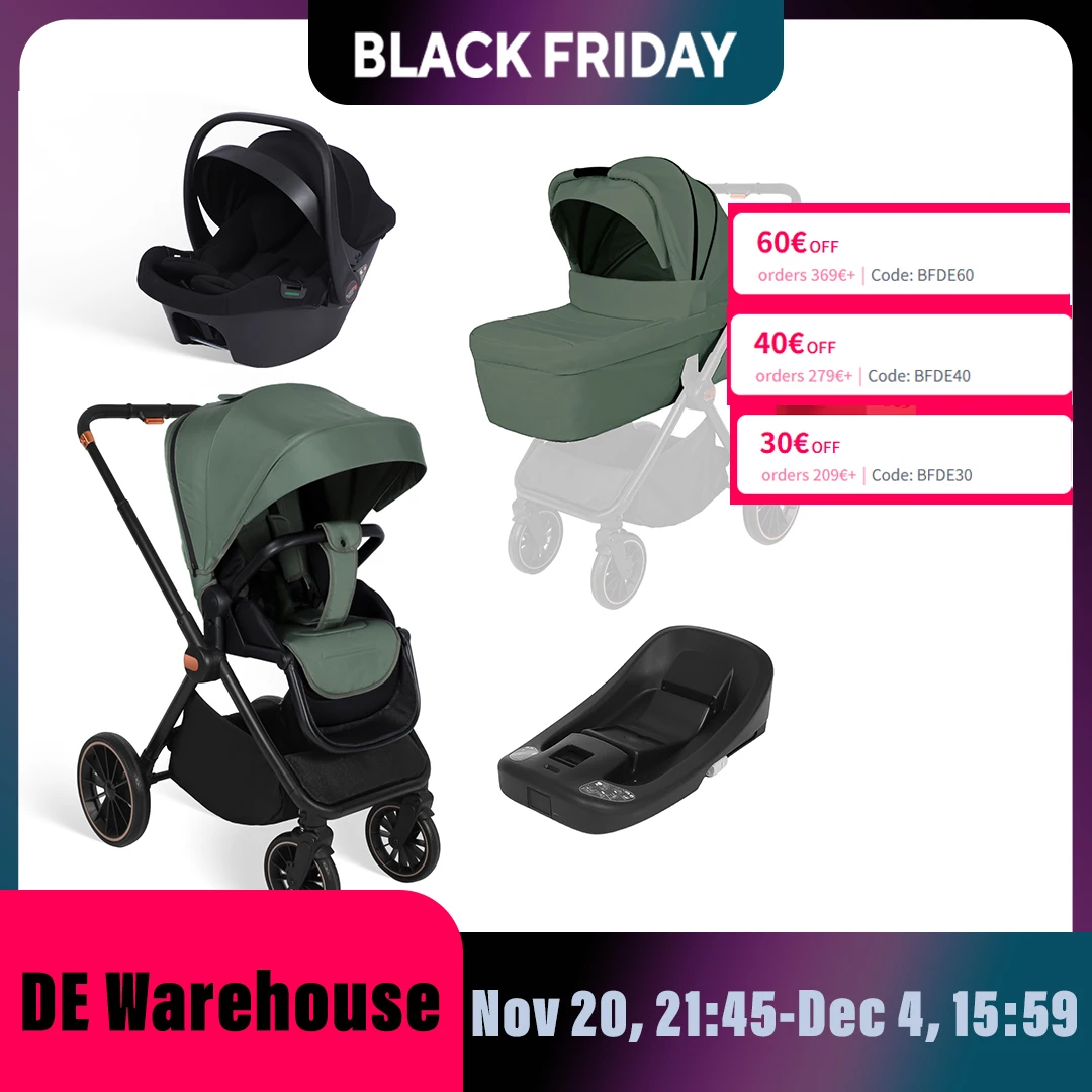 4-in-1 Baby-Kinderwagen mit hoher Liegeposition, Einhand-Faltmechanismus, Aluminiumrahmen, multifunktionaler Kinderwagen mit Autositz und ISOFIX-Basis Image