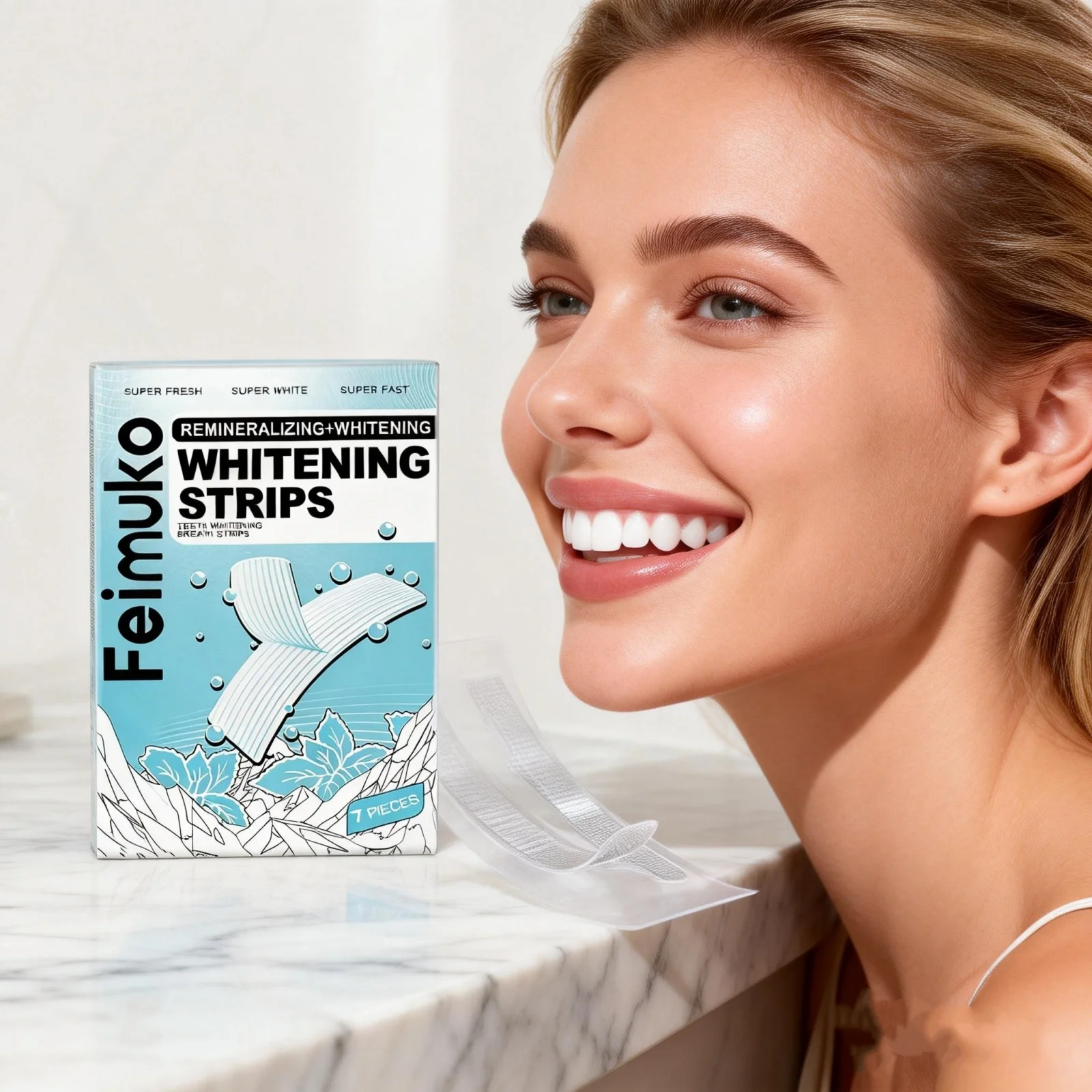 3D Zahnaufhellungsstreifen entfernen Plaqueflecken, verbessern die Gelbfärbung der Zähne, für ein strahlenderes Lächeln, aufhellende Zahnaufhellungsgelstreifen Image