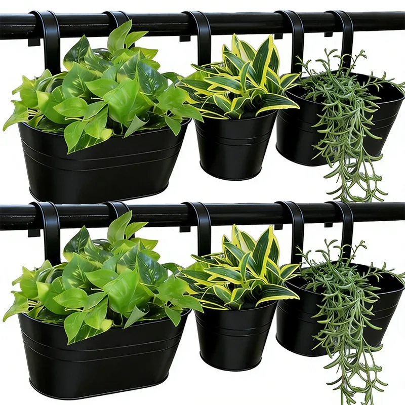 S/L Outdoor Hängende Blumentöpfe aus Metall, Eisen-Blumentöpfe für Garten, Hof, Heimdekoration, für Geländer, Zaun, Fenster, Balkon, Pflanzkästen Image