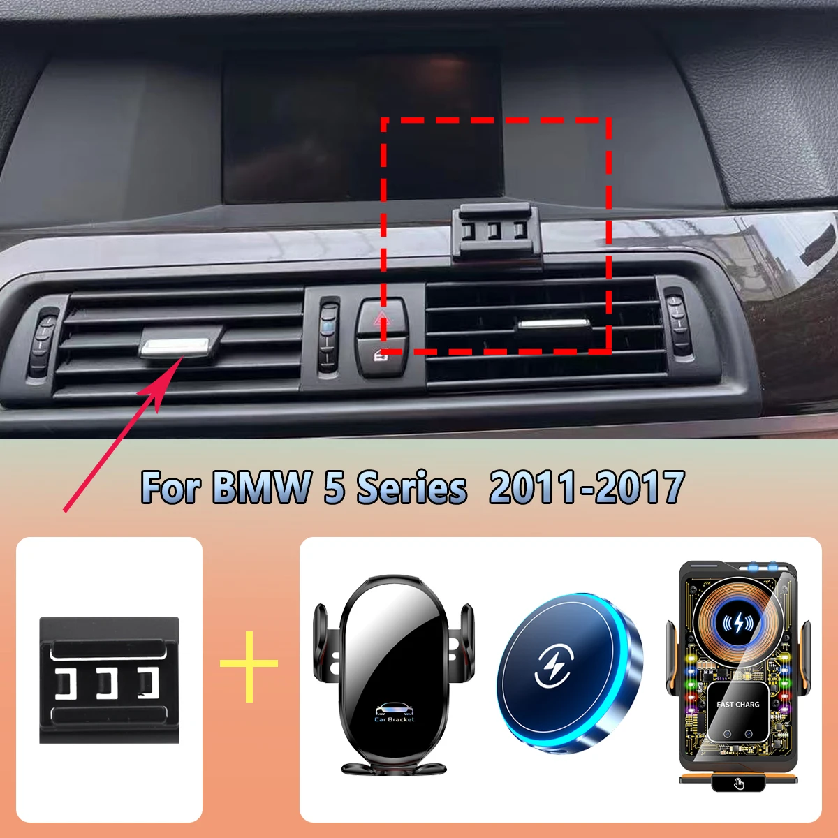 Autotelefonhalter für BMW 5er 525i 530i 540i F10 F11 2011–2017, magnetisch, schnell, kabelloses Laden, Autotelefonhalterung, Zubehör Image
