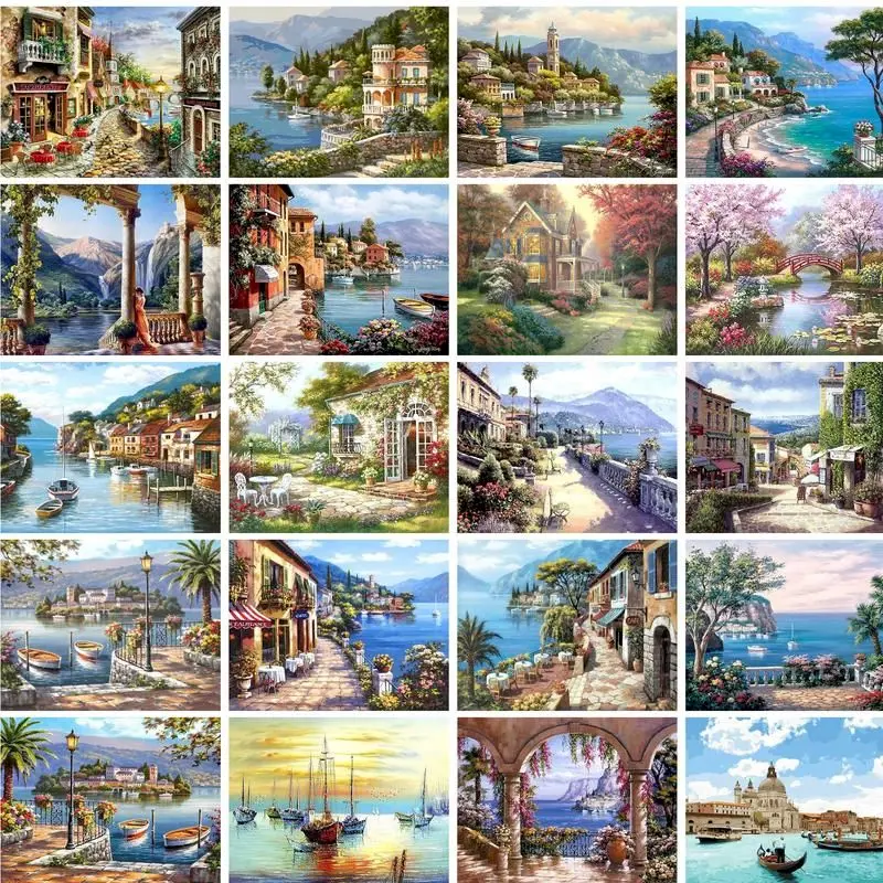 Gatyztory 60 × 75cm rahmen diy malerei nach zahlen kit sea beach acrylfarbe nach zahlen kunstwerk diy gemälde kunst auf leinwand Image