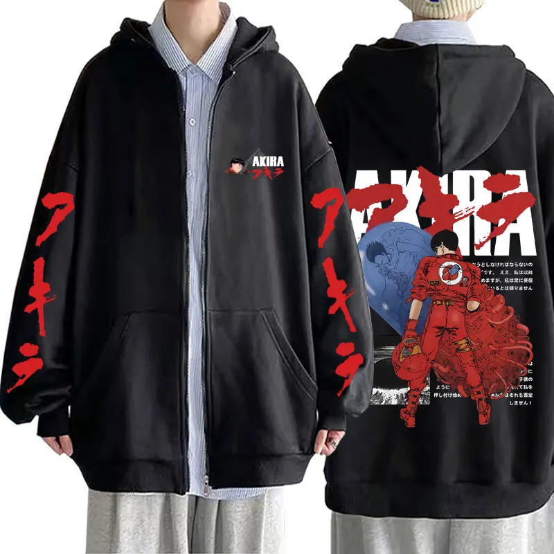 Japanische Science-Fiction-Cartoon-Film Anime Akira Shotaro Kaneda Merch Reißverschluss-Hoodie Männer Frauen Vintage übergroße Reißverschlussjacke