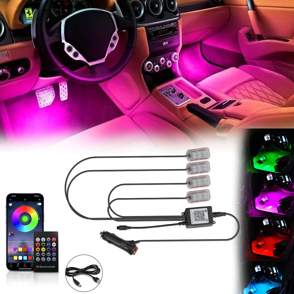 Auto Fußraumbeleuchtung Ambiente-Licht Atmosphäre Dekorative Lampe RGB Dekorative Lampe LED Auto-Innenraum Fernbedienung APP-Steuerung Image