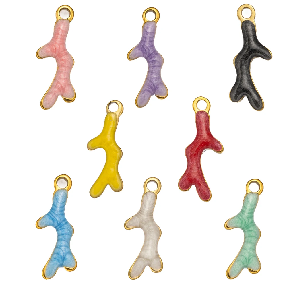 20 Stück 13X5mm 3D Emaille Korallen Charms Anhänger Edelstahl Metall DIY Schmuckherstellung Zubehör für Armband Ohrringe Halskette