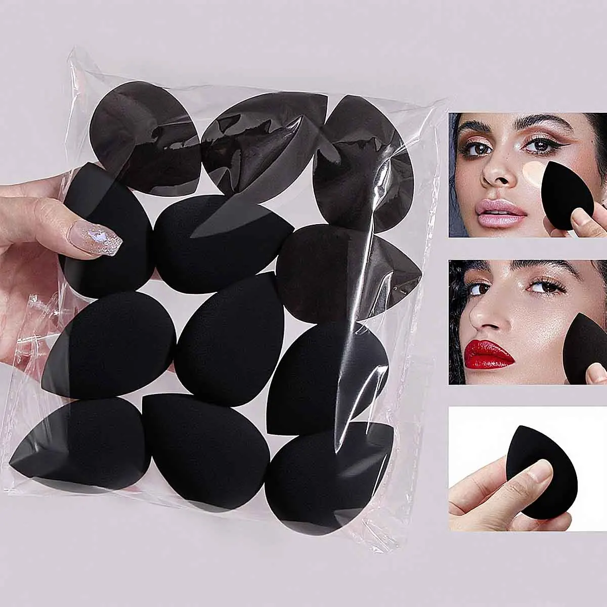 12-teiliges schwarzes Schönheitsei, Make-up-Schwamm-Ei, trockenes und nasses Dual-Purpose-Make-up-Ei, tragbares Make-up-Puderquasten-Set für Anfänger Image