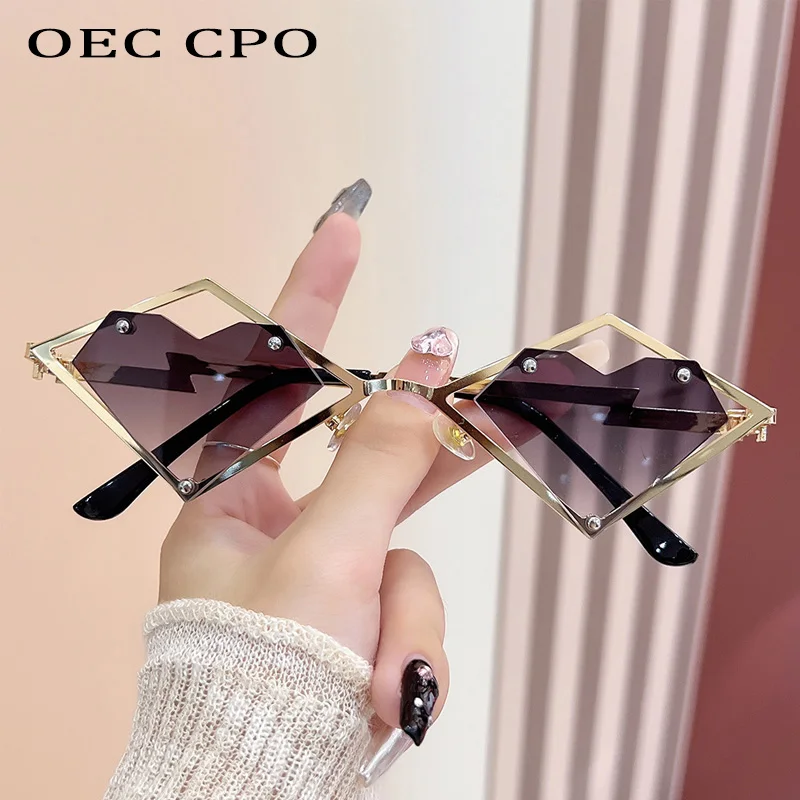 Metallrahmen Herz randlose Sonnenbrille Frauen Männer Steampunk Luxusmarke Sonnenbrille weibliche Farbverlauf Hip Hop Brillen UV400 Farben Image