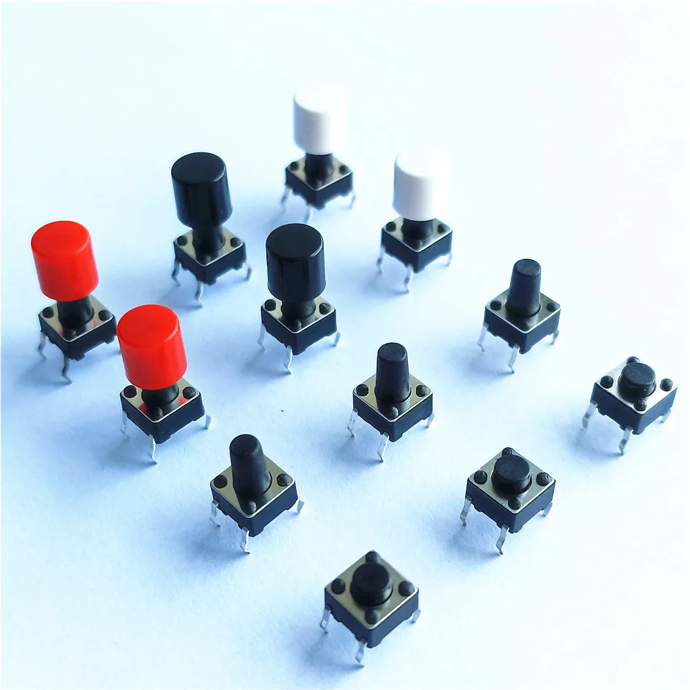 20 teile/los 6x6mm 10 Größen 0,1 A 4PIN Tactile Tact Push Button Micro Switchs Kunststoff Kappen Direkt Plug-in Selbst-reset DIP Dropshipping Image