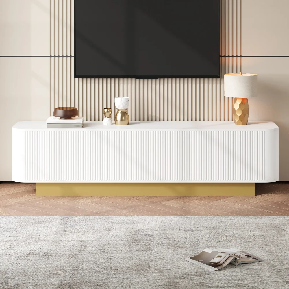 170×40,5×47 cm moderner TV-Schrank mit 3 Türen, TV-Lowboard mit Stauraum, TV-Ständer, abgerundetes Design, kratzfeste Oberfläche