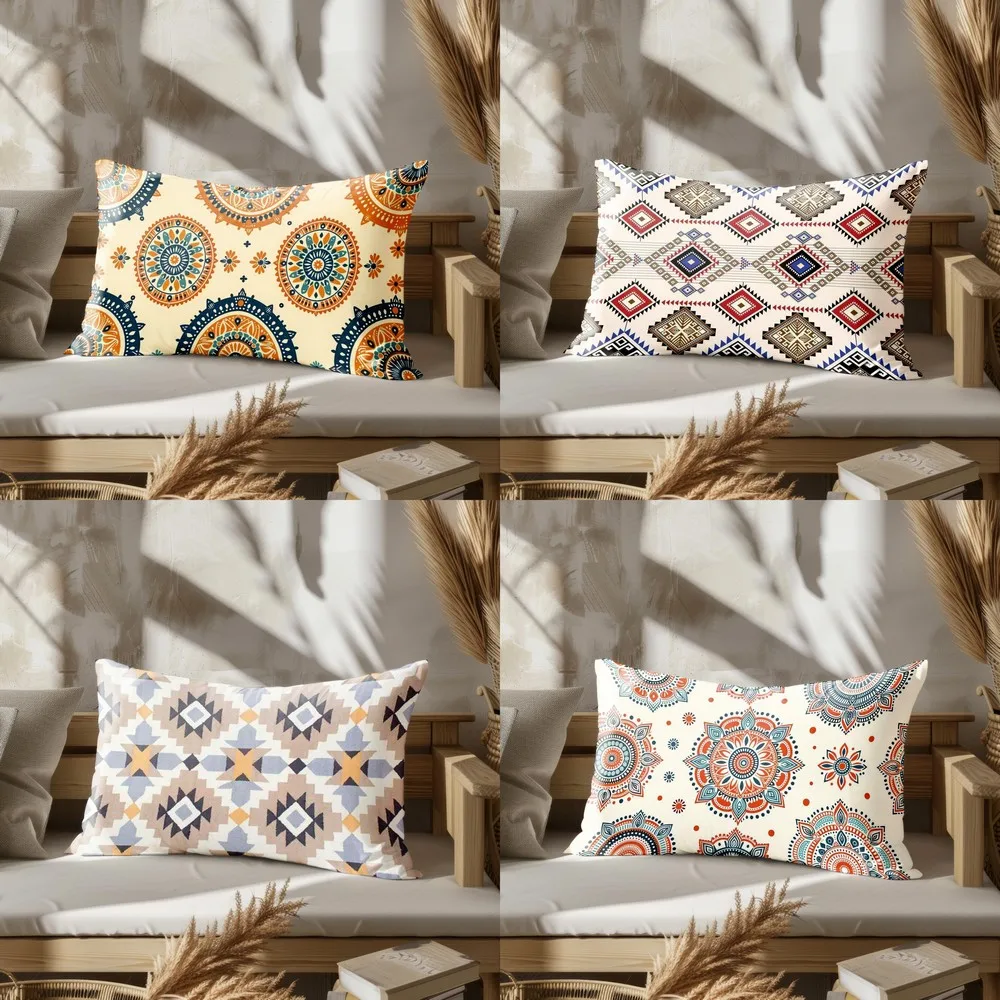 Home Decor Kissen mit geometrischem und Mandala-Muster, geeignet für Sofa, Schlafzimmer, Auto-Kissenbezug, Kissen, rechteckiges Rückenkissen Image