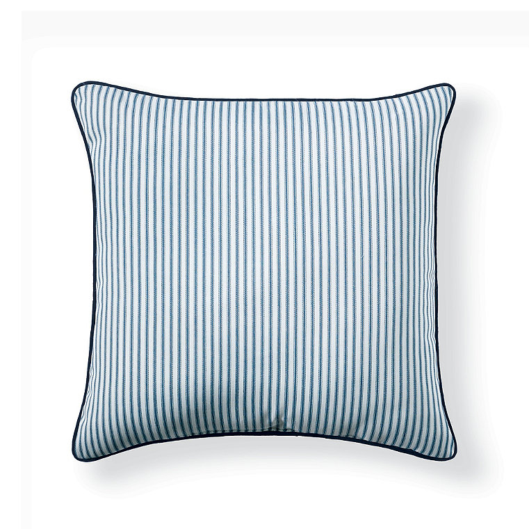 Ticking Stripe Piped Outdoor Pillow - 20" Square, 20" Square/Ticking Stripe Neptune - Grandin Road