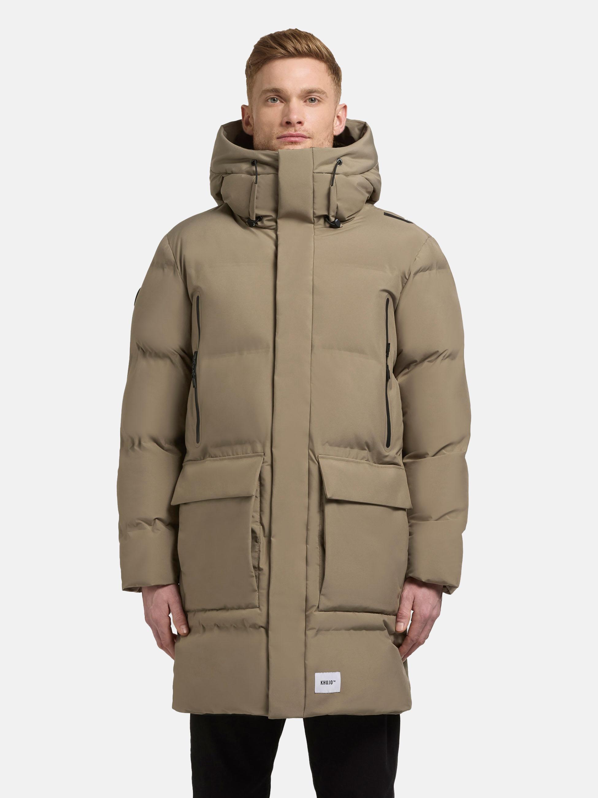 Wintermantel KHUJO "Winer3", Herren, Gr. S (48), beige, Obermaterial: 100% Polyester; Innenfutter: 100% Polyester; Wattierung: 100% Polyester; Ärmelfutter: 100% Polyester, gerade ca. Mitte Oberschenkel, Ärmel ohne Ärmelschlitz normaler Saum mit...