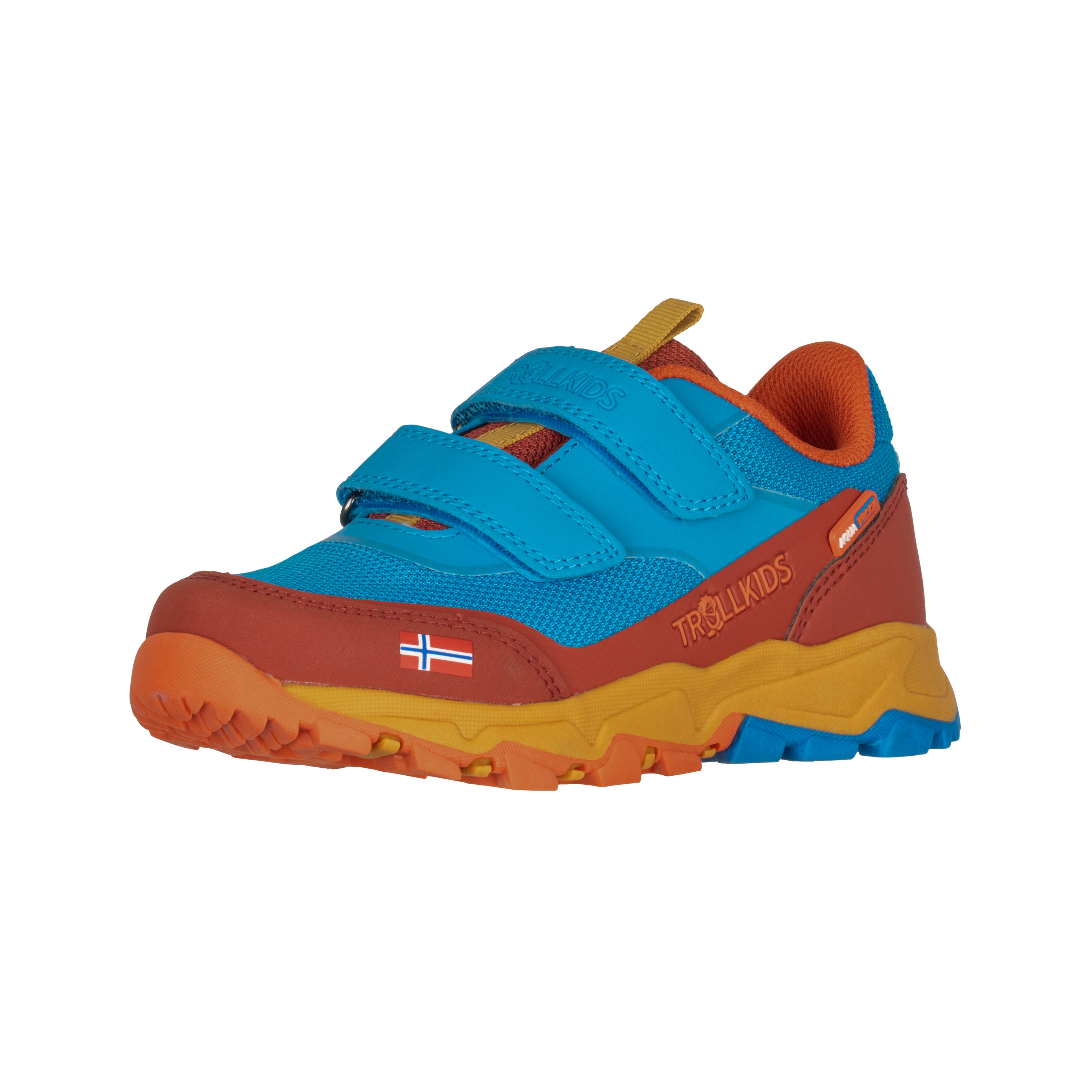 Outdoorschuh TROLLKIDS "KIDS PREIKESTOLEN HIKER", Kinder, Gr. 39, rot clay, dynamic blau, mustard, Synthetik, Textil, Schuhe Outdoorschuh, wasserdicht