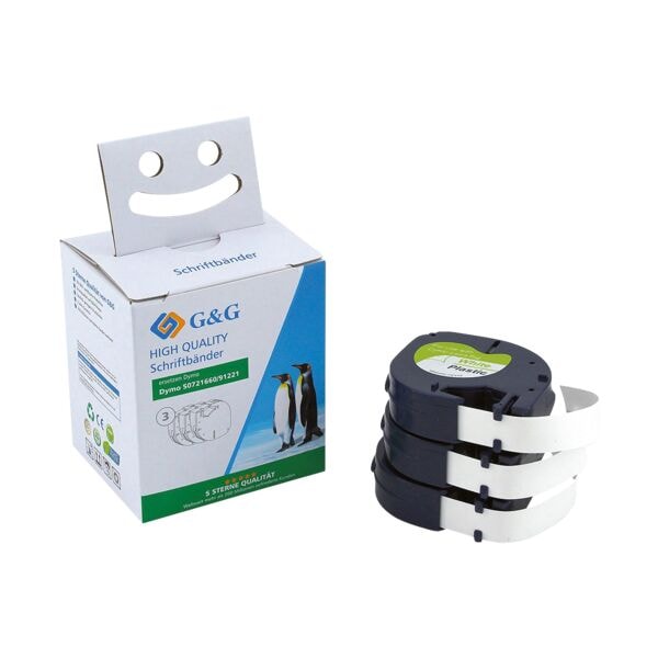 G&G Schriftband BM-D-G-91221-3 schwarz auf weiß 12 mm x 4 m schwarz, 1.2 cm Image