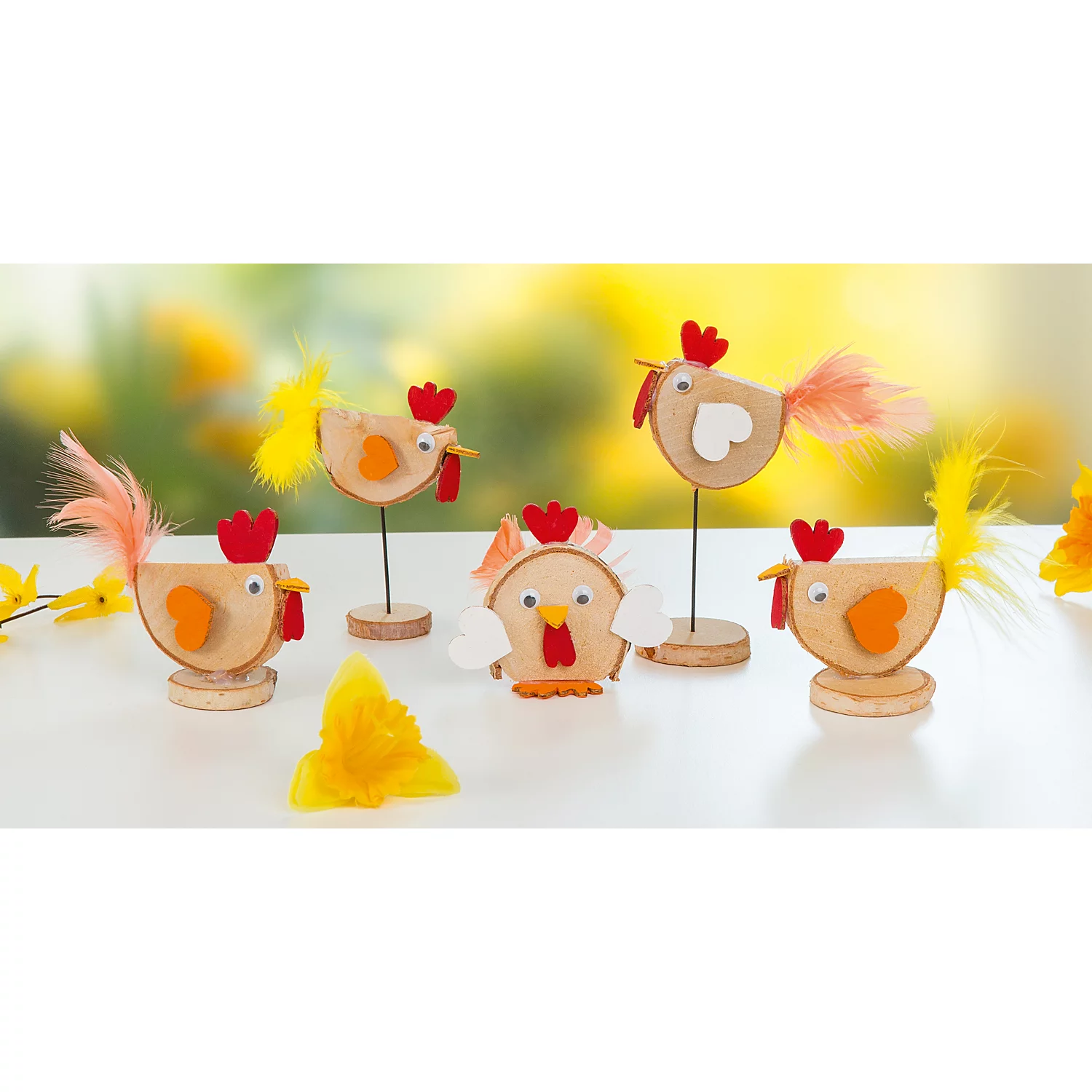 buttinette Bastel-Set Birken-Hühner, 5 Stück Image