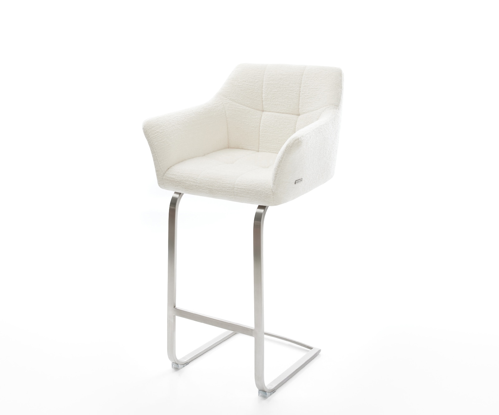 DELIFE Barstuhl Yulo-Flex Bouclé Soft Beige Freischwinger Flach Edelstahl Silberfarben, Barstühle Image