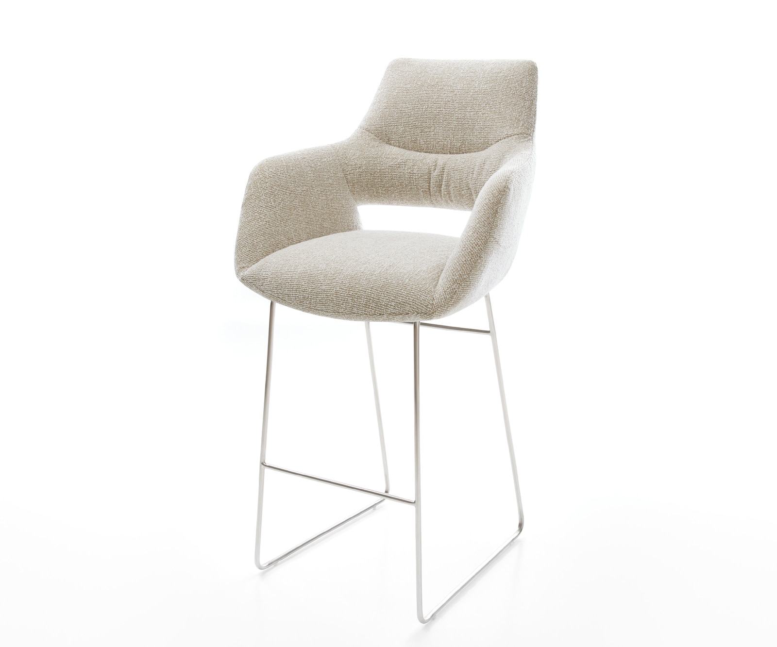 DELIFE Barstuhl Yago-Flex Webstoff Soft Beige Kufengestell Edelstahl Silberfarben Taschenfederkern, Barstühle Image