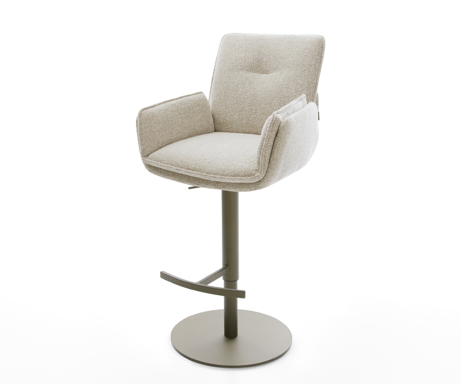 DELIFE Barstuhl Nela-Flex Webstoff Soft Beige Drehfuß höhenverstellbar Metall Titanfarben, Barstühle Image
