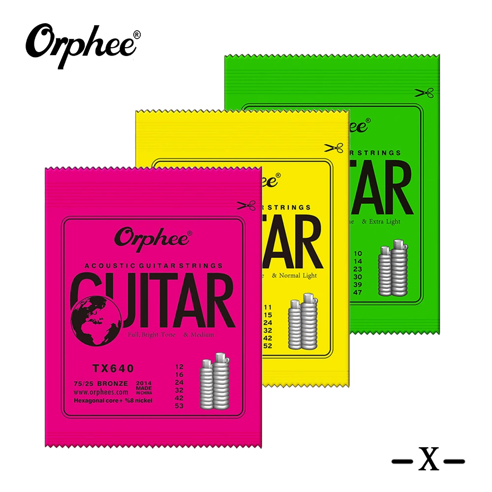 Corde per chitarra acustica Orphee 6 pezzi/set nucleo esagonale tono brillante completo corde per chitarra folk TX620 TX630 TX640 accessori per chitarra