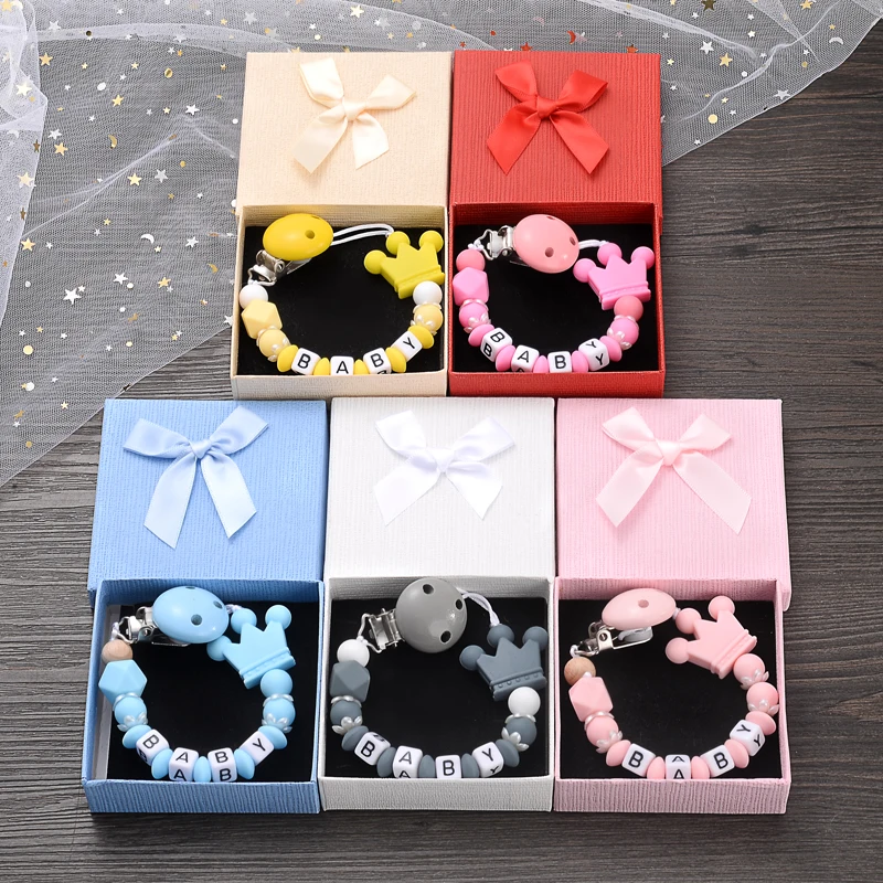 Neue Baby Nippel Clips Silikon Perlen Schnuller Schnuller Ketten DIY Pflege Spielzeug Anti-Drop Dummy Halter Kette Boxed Image