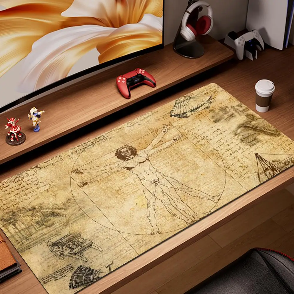 Leonardo da Vinci Art Großes Mauspad, Gaming-Mauspad, PC-Gamer, Computer-Mauspad, großes Mauspad, XXL-Tastatur, Schreibtischunterlage, Mauspad Image