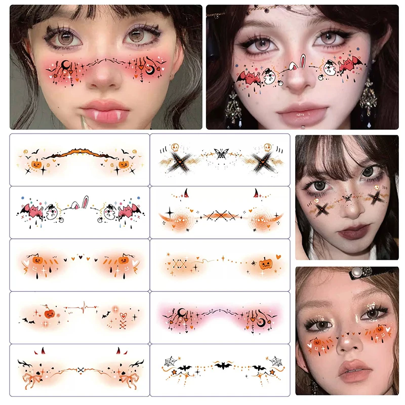 10 stücke Halloween Vampire Fledermaus Gefälschte Sommersprossen Temporäre Tattoo Aufkleber Für Kind Frauen Stanzen Sommersprossen Make-Up Party Gesicht Make-Up Image
