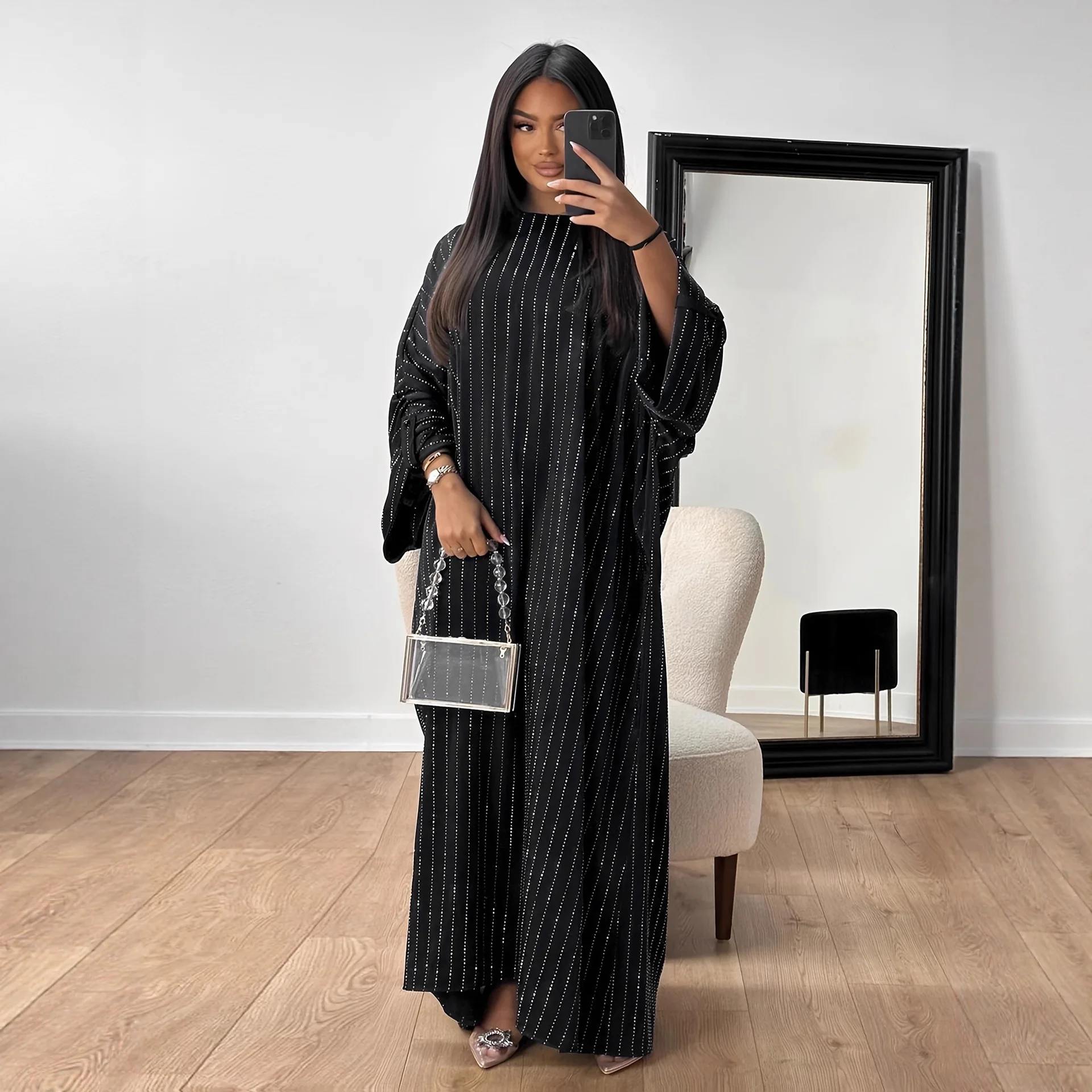 Eid Damenkleid Muslimische Abaya Dubai Vestidos Party Kaftan mit Strass Jalabiya Ramadan Lange Kleider Abayas Arabischer Kaftan Robe Image