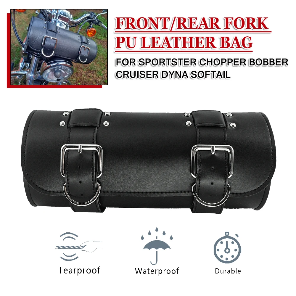 Motorrad Tasche Vorne Hinten Gabel Werkzeug Satteltasche Für Harley Sportster Dyna Softail Chopper Bobber Cruiser PU Leder Gepäck Taschen Image
