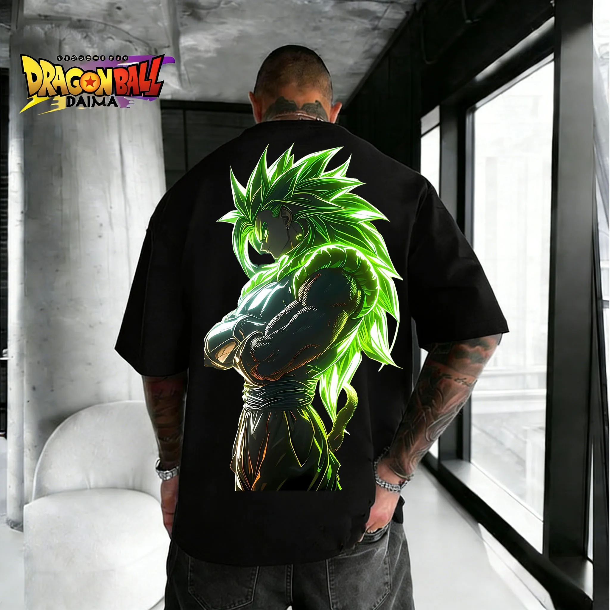 2026 Sommer Dragon Ball Broli Super Saiyajin 3 Form Retro 100% Baumwolle Bedrucktes Übergroßes T-Shirt für Erwachsene und Kinder Top Image