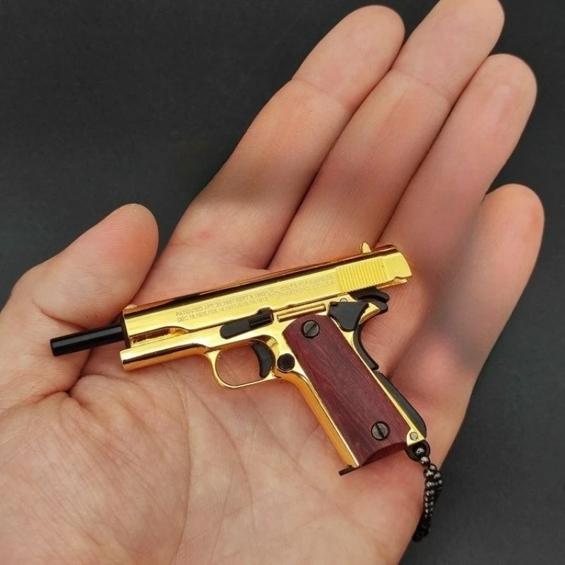 1:3 Mini 1911 Sammleranhänger Massivholzgriff Modell Pistole Legierung Schlüsselanhänger Abnehmbares Dekompressionsspielzeug Geschenk für Männer Image
