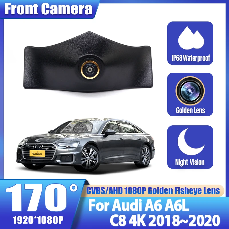 Goldene Linse HD CCD Auto Vorderansicht Parkplatz Nachtsicht Positive Wasserdichte Logo Kamera Für Audi A6 A6L C8 4K 2018 2019 2020 Image