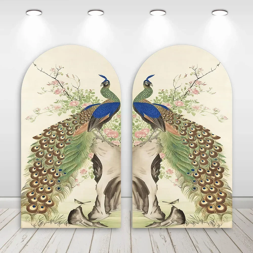 VIKAMA Hintergrund mit Pfauenblumenbogen im indischen Stil, Tuch, Diwali-Dekoration, Hochzeit, Geburtstag, Party, Babyparty, Abdeckung, Fotohintergrund Image