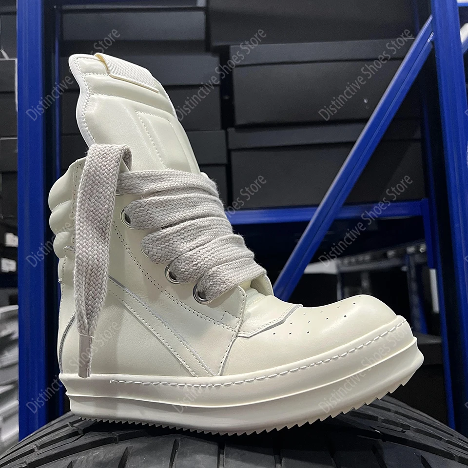 Herren-Schuhe mit umgekehrtem Dreieck, echtes Leder, Jumbo-Schnürsenkel, hohe Stiefel für Damen, RO Vintage Original High Street Sneakers