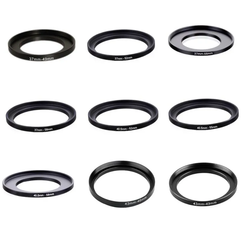 37-49 37-52 37-55 37-58 40.5-52 40.5-55 40.5-58 43-46 43-49 72-82mm Metall Step Up Ringe Objektiv Adapter Filter Set Image