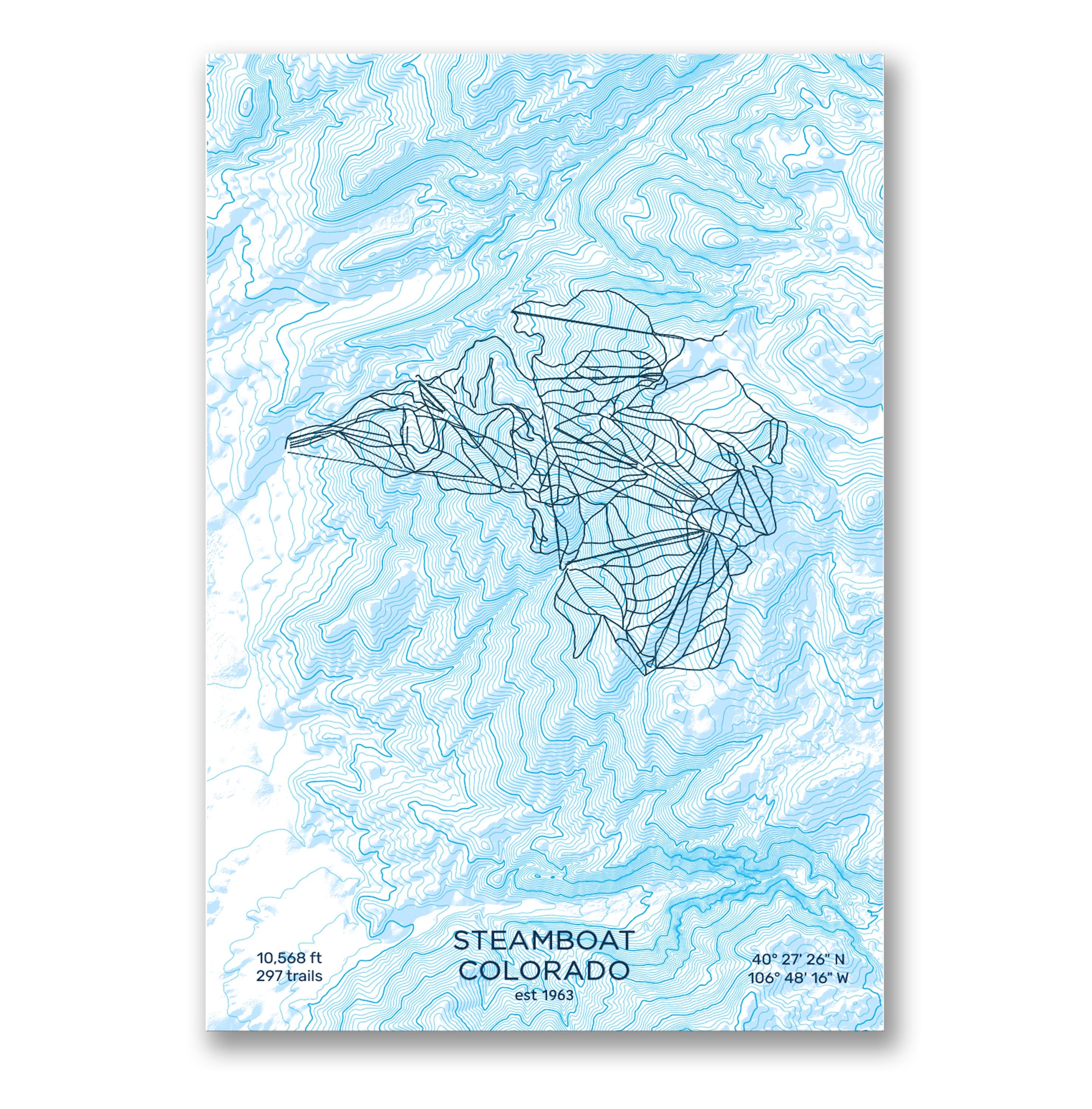 Mappa topografica artistica della stazione sciistica di Steamboat / Stampa delle montagne del Colorado