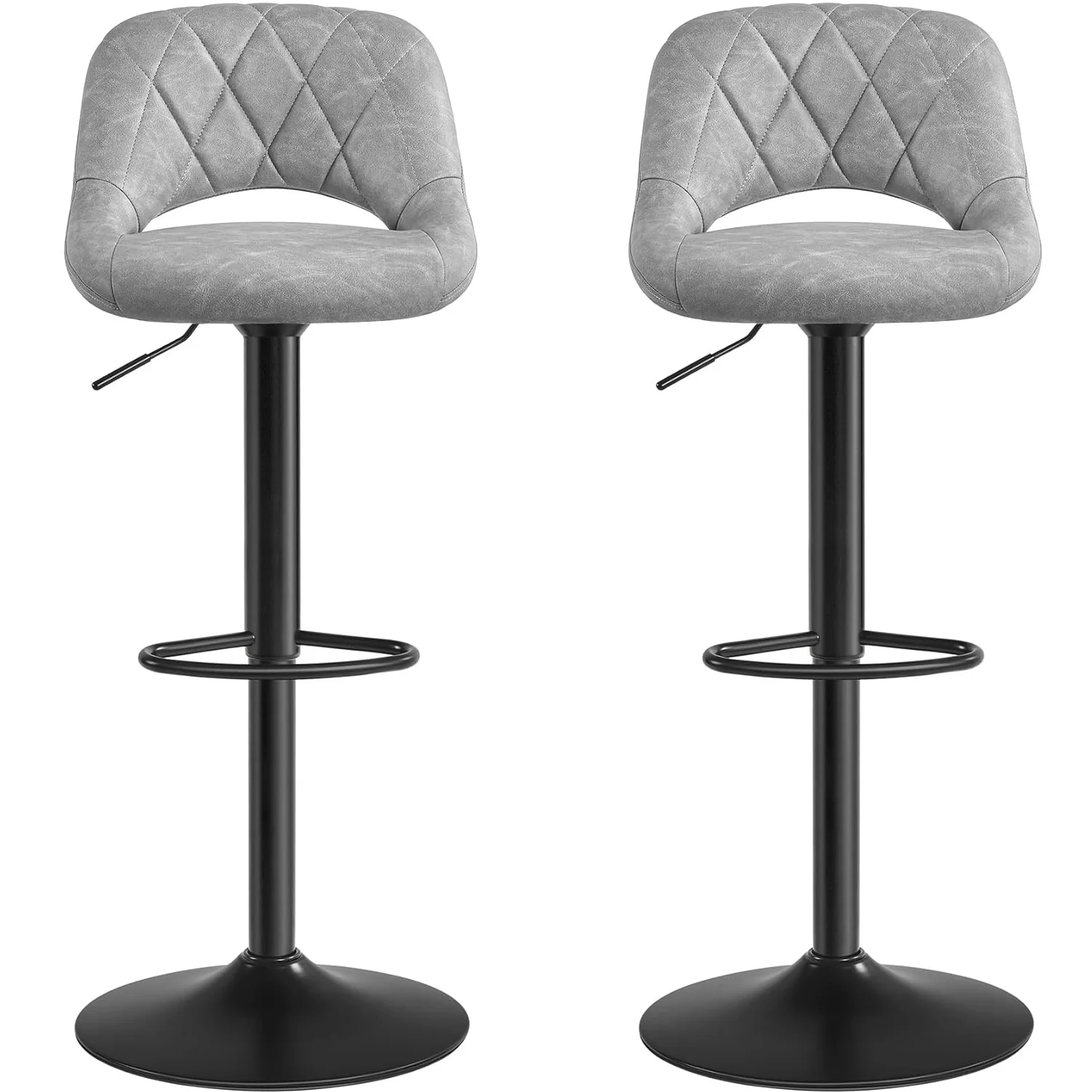 Sgabello da bar, set da 2, sedia da bar girevole con schienale, sgabello da bar regolabile in altezza, sedia da bar moderna alta, nero/grigio chiaro