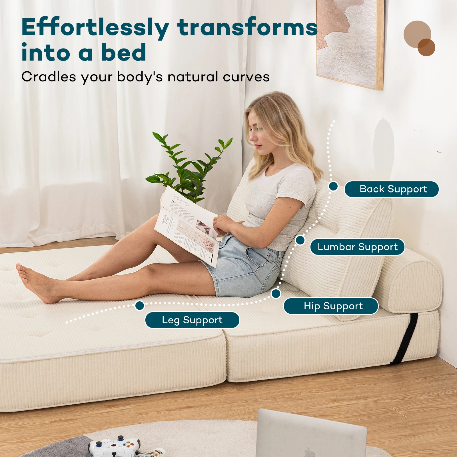 3-in-1 Schlafsofa in voller Größe, faltbares Schlafsofa, umwandelbarer Schlafsessel mit Kissen, Sitzsack-Sofa, bequemer Schlafsofa-Sessel