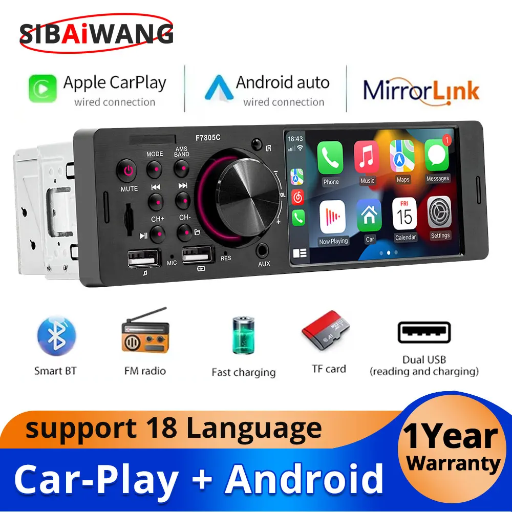 4,1 Zoll 1Din Carplay Android Auto Auto Radio Multimedia Video MP5 Bluetooth Player Mit TF AUX Dual USB BT FM radio Auto Stereo Image