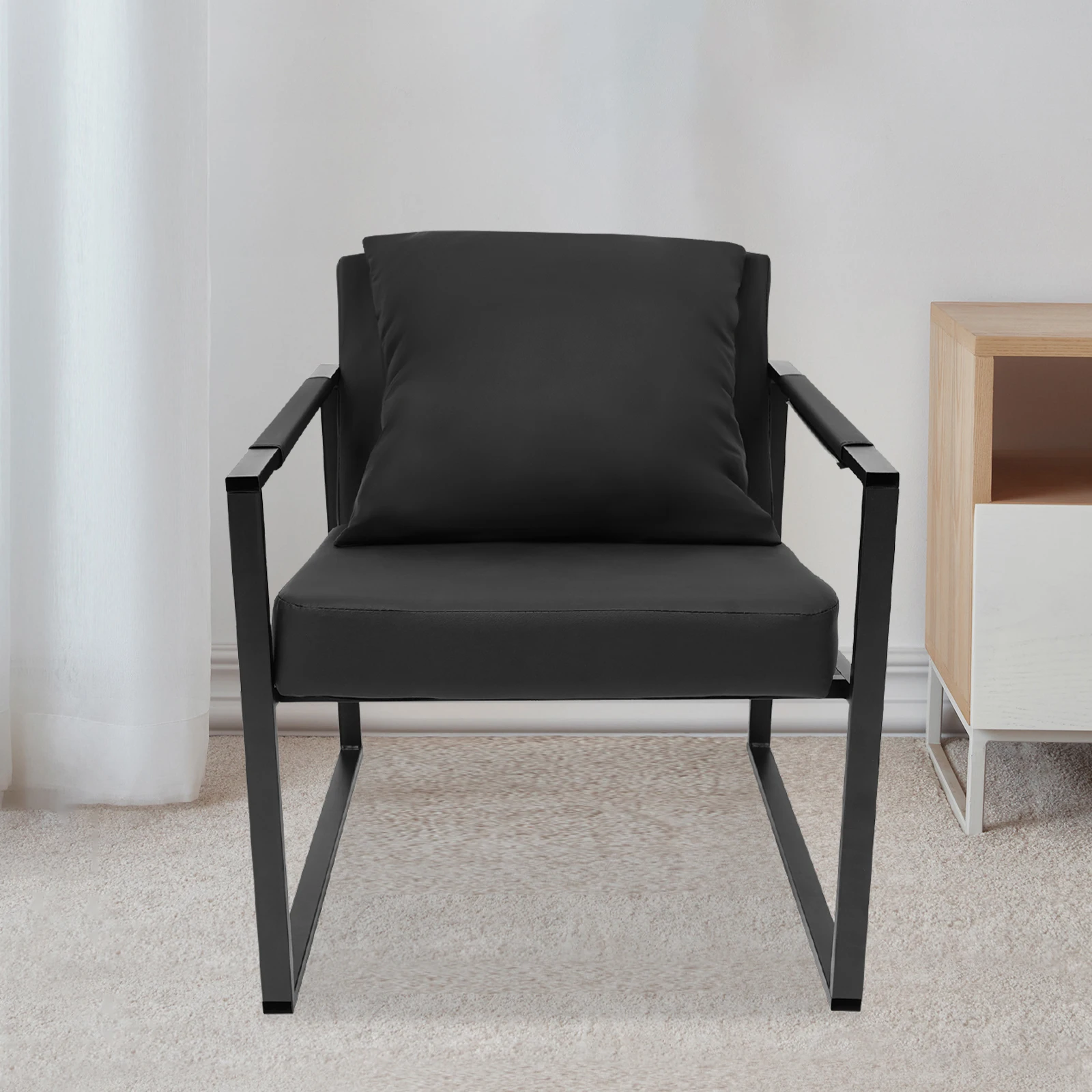 Schwarzer Loungesessel Gepolsterter Armlehnstuhl mit Armlehnen Moderner Sessel für Wohnzimmer Bürosessel für Schlafzimmer Gästezimmer Image
