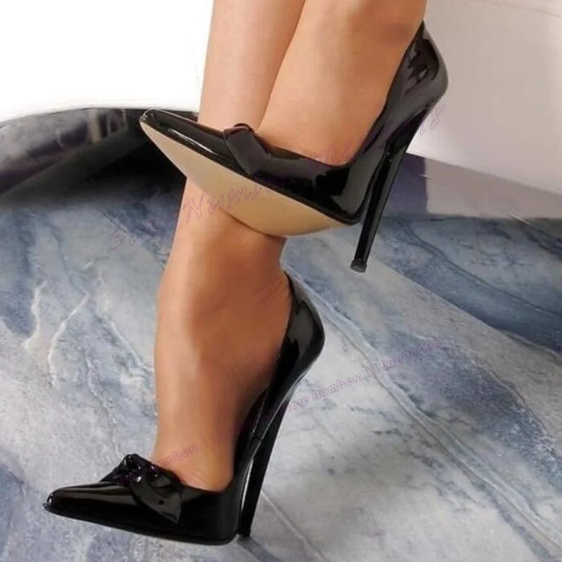 Bogen Knoten 16 cm Extreme High Heels Pumps Patent Leder Spitz Schuhe für Frauen Schwarz Sexy Dame Schuhe 2025 zapatos Para Mujere Image