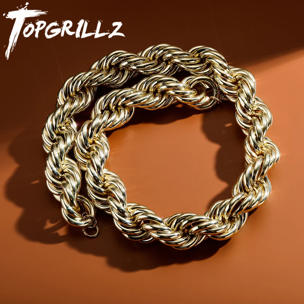 TOPGRILLZ 30MM Edelstahl Seil Kette Gold Farbe Big Chunky Halskette Hip Hop Schmuck Für Herren Party Geschenk